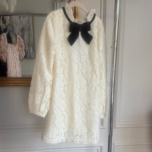 Janie and Jack Cream Lace Dress with Black Bow NWT